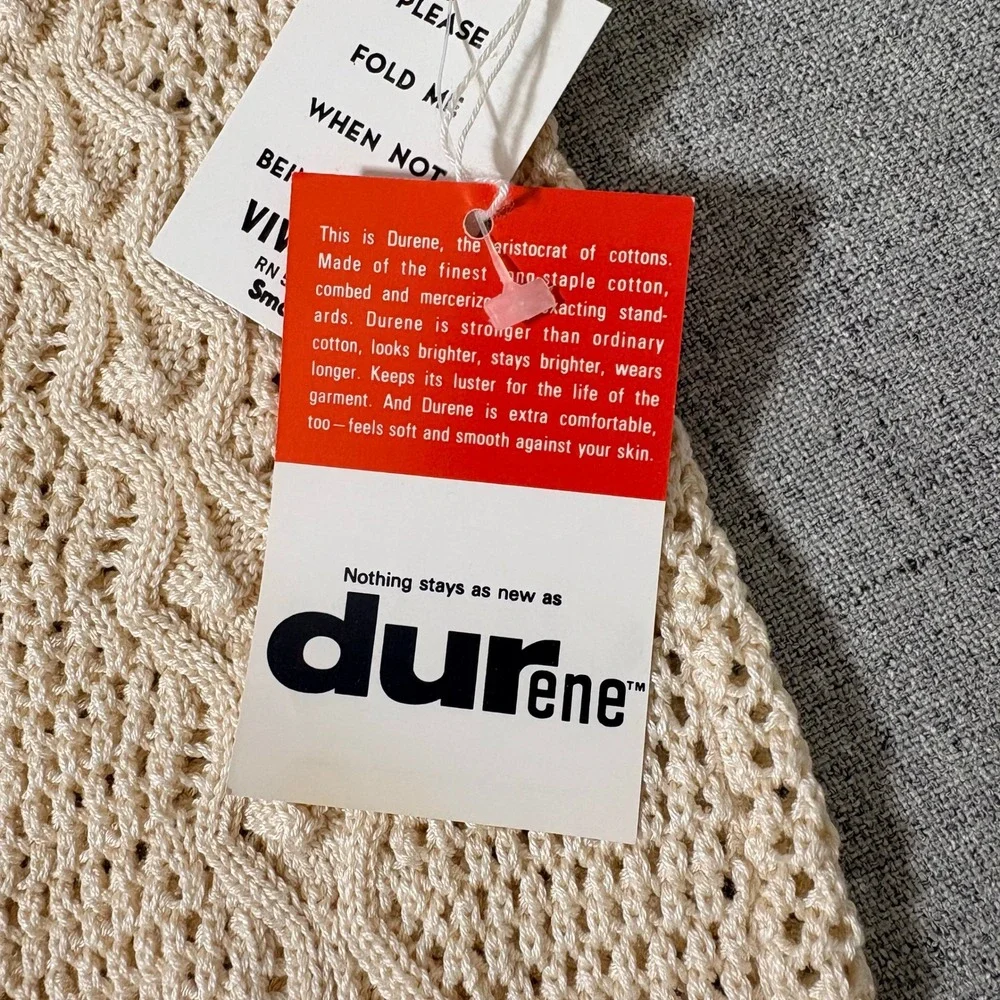 Vintage Vivanti Short Sleeve Cable Knit Sweater Durene Cotton Cream Small NWT